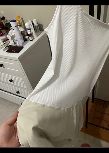 Kolsuz Beyaz Mini Keten Elbise - Görsel 3