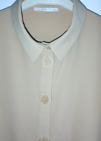 Düğmeli Uzun Kollu Bej Kadın Tunik - Görsel 6