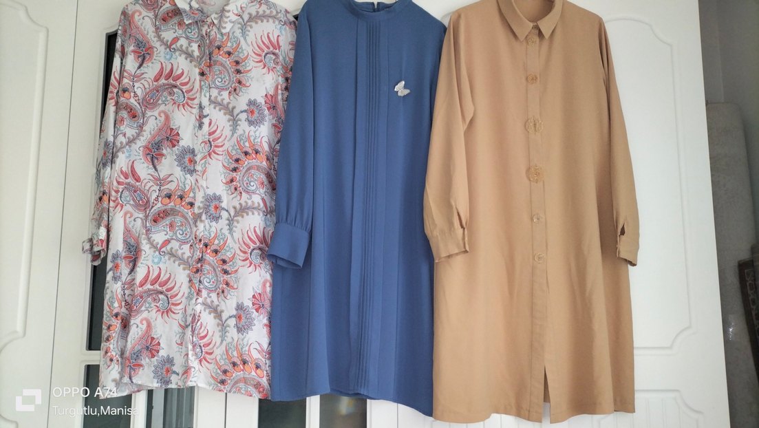 Düğmeli Uzun Kollu Bej Kadın Tunik - Görsel 2