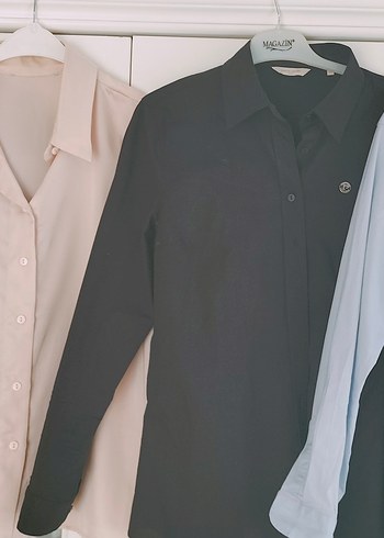 Düğmeli, Uzun Kollu Kadın Gömlek - Görsel 3