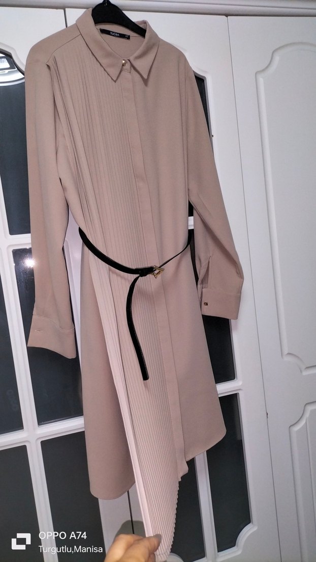 Bej Uzun Kollu Tunik Kemerli - Görsel 2