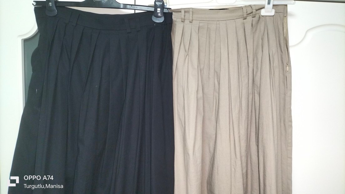 Kadın Bej Pilili Pamuklu Etek - Görsel 2