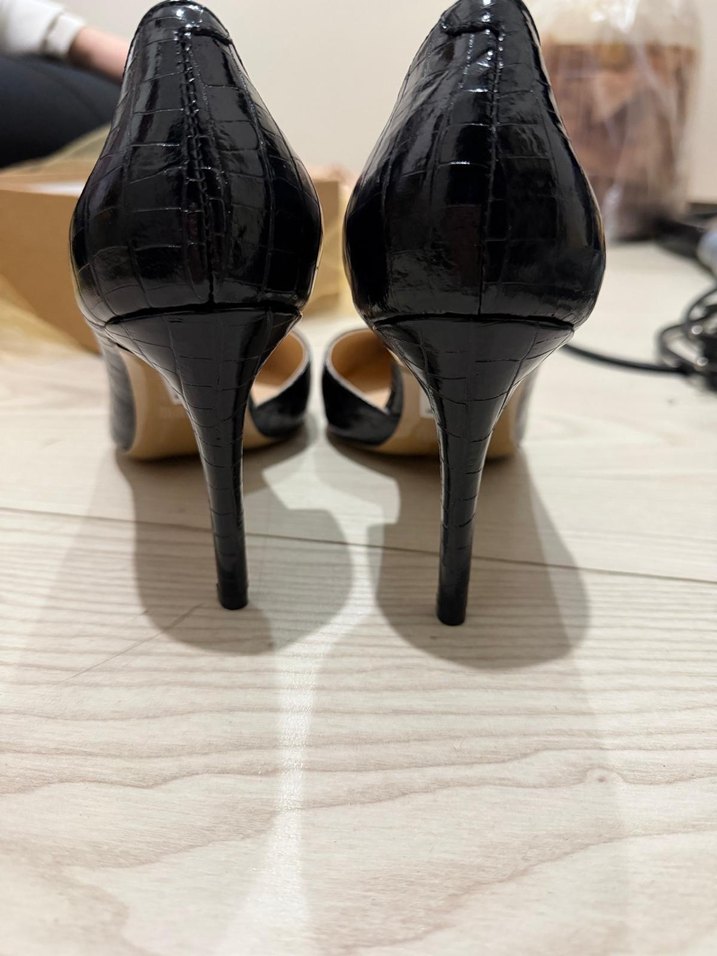 Siyah Yılan Desenli Stiletto Topuklu Ayakkabı - Görsel 3