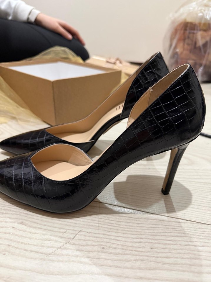 Siyah Yılan Desenli Stiletto Topuklu Ayakkabı - Görsel 2