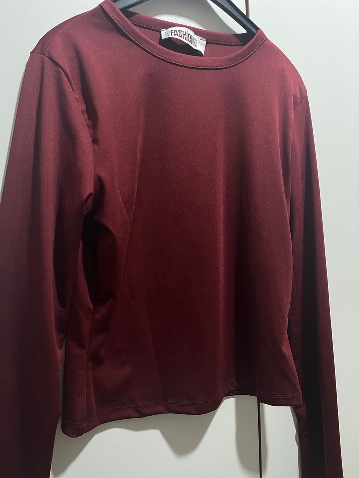 Bordo Uzun Kollu Kadın body - Görsel 3