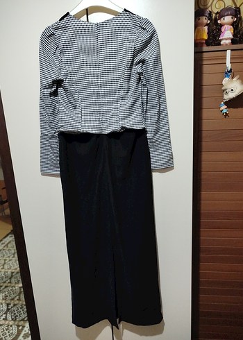 Kemer Detaylı Uzun Siyah Gri Kadın elbise - Görsel 7