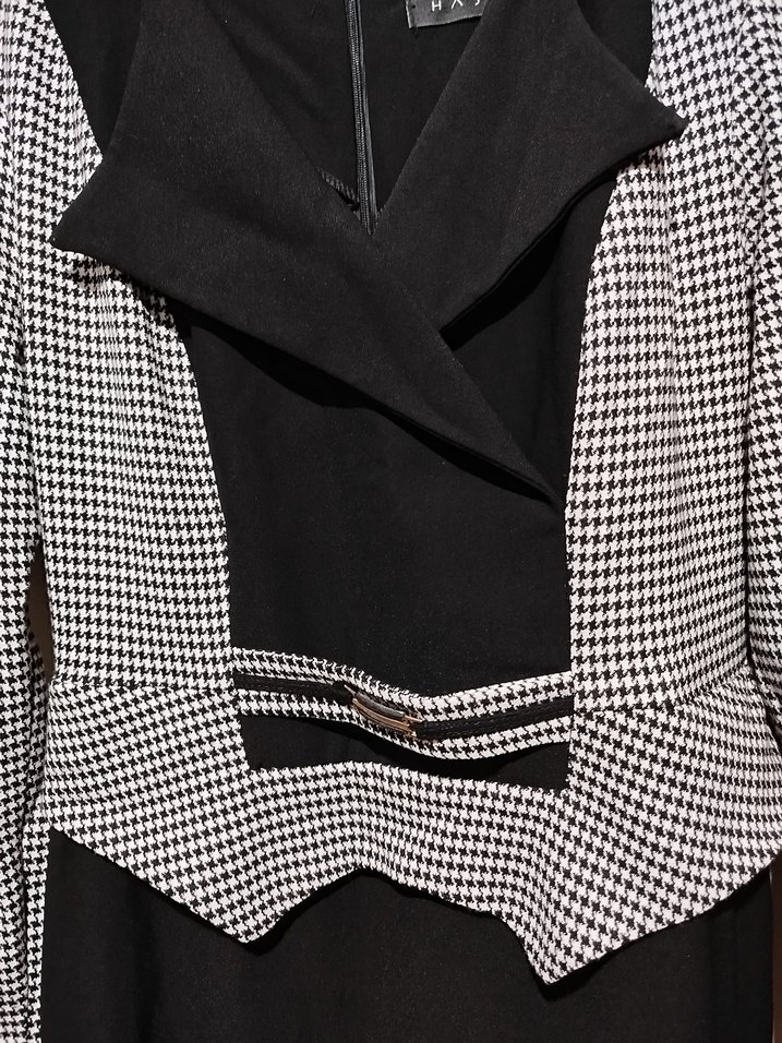 Kemer Detaylı Uzun Siyah Gri Kadın elbise - Görsel 2