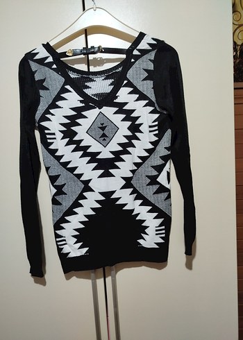 Bohem Desenli Siyah Uzun Kollu Triko Kazak - Görsel 5