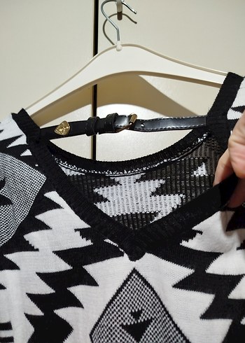 Bohem Desenli Siyah Uzun Kollu Triko Kazak - Görsel 8