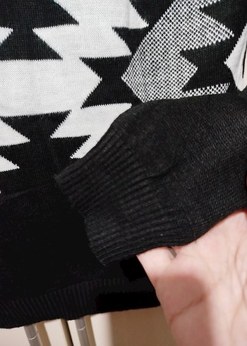 Bohem Desenli Siyah Uzun Kollu Triko Kazak - Görsel 9