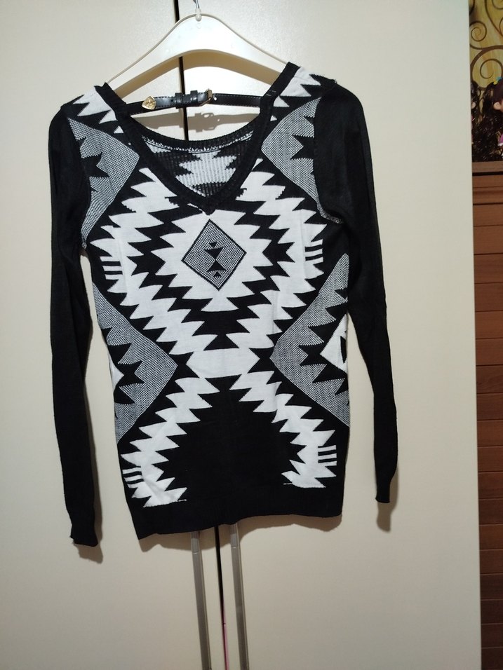 Bohem Desenli Siyah Uzun Kollu Triko Kazak - Görsel 5