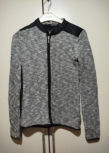 Gri Örgü Detaylı Dar Kesim Kadın Ceket - Görsel 2