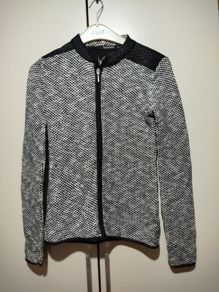 Gri Örgü Detaylı Dar Kesim Kadın Ceket - Görsel 2