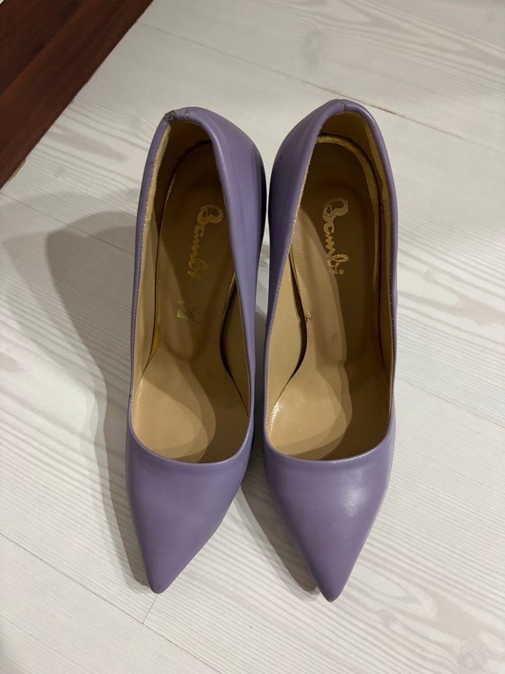 Mor Lila Deri Stiletto Topuklu Kadın Ayakkabı - Görsel 3