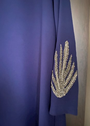 Nakışlı Mavi Uzun Kollu Kadın Elbise - Görsel 3