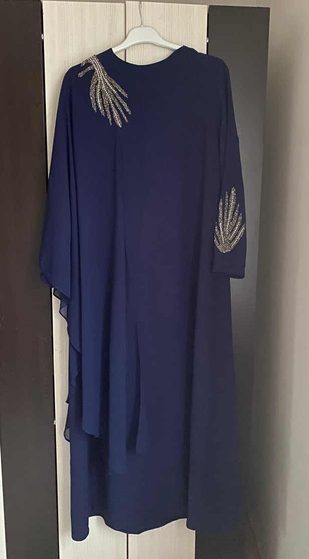 Nakışlı Mavi Uzun Kollu Kadın Elbise - Görsel 5