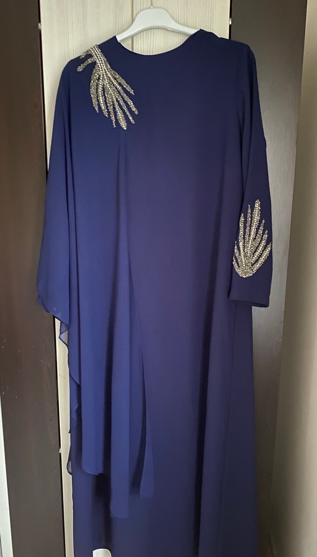 Nakışlı Mavi Uzun Kollu Kadın Elbise - Görsel 4