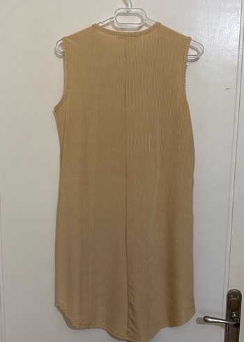 Bej-gold Kolsuz Midi Triko Elbise - Görsel 2