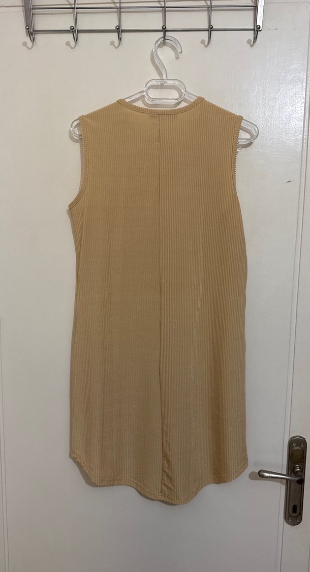 Bej-gold Kolsuz Midi Triko Elbise - Görsel 2