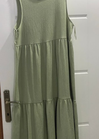 Kadın Bej Keten Uzun Salaş Elbise - Görsel 2