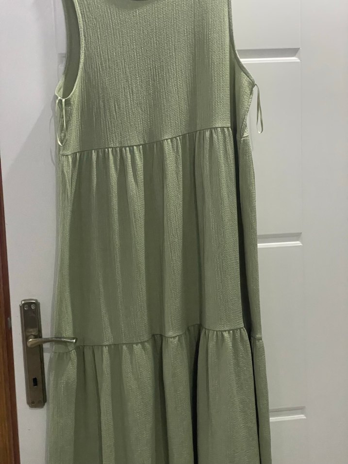 Kadın Bej Keten Uzun Salaş Elbise - Görsel 2