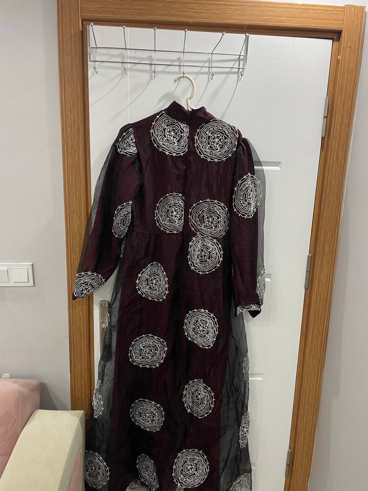 Bordo Bohem Dantel Detaylı Uzun Elbise - Görsel 2