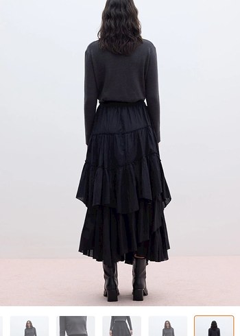 Siyah Bol Kesim Uzun Kot Etek - Görsel 2