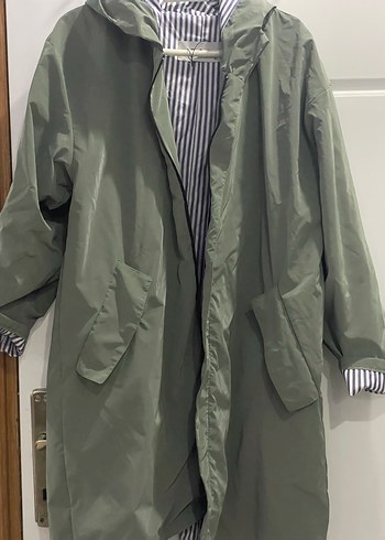 Erkek Khaki Midi Yağmurluk Düğmeli Cepli - Görsel 2