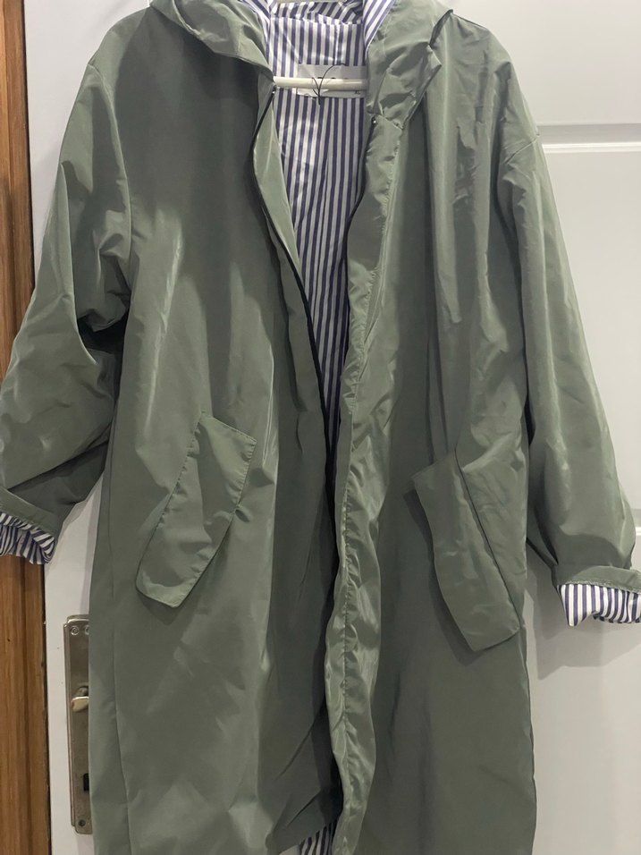 Erkek Khaki Midi Yağmurluk Düğmeli Cepli - Görsel 2