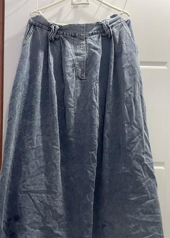 Piliseli Uzun Mavi Denim Etek - Görsel 2