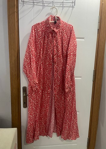 Pembe Uzun Kollu Bağcıklı Salaş Elbise - Görsel 3