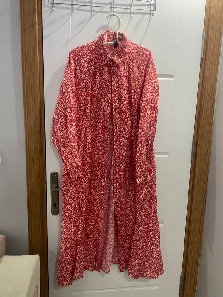 Pembe Uzun Kollu Bağcıklı Salaş Elbise - Görsel 3