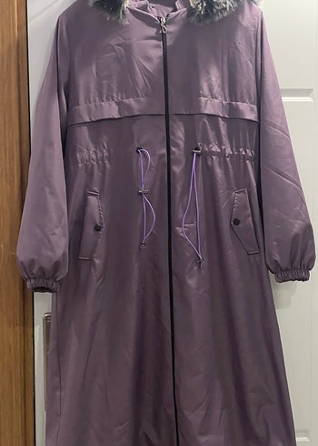 Mor Uzun Kadın Kaban Kürklü Detaylı - Görsel 2