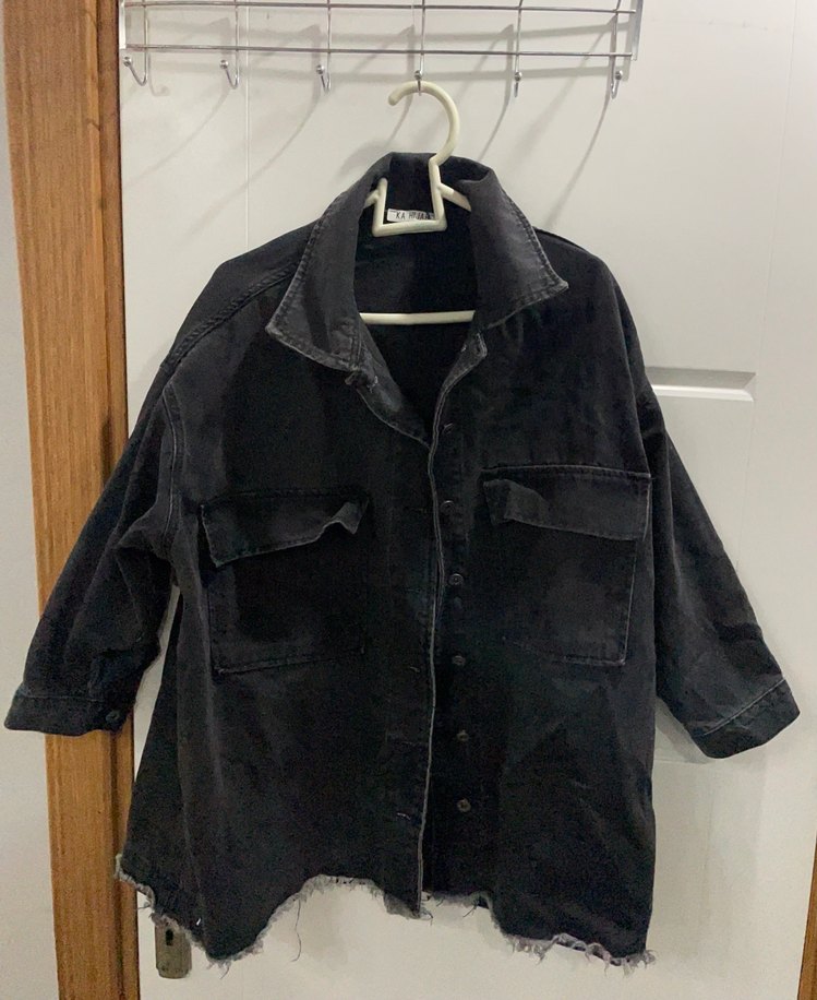 Düğmeli Siyah Kadın Denim Ceket - Görsel 2