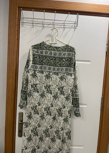 Bohem Uzun Kollu V Yaka Pamuk Elbise - Görsel 2