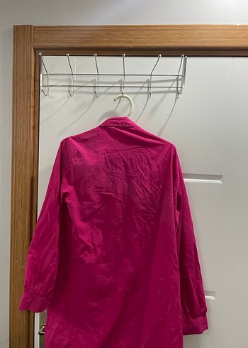 Düğmeli Pembe Keten Uzun Kollu Gömlek - Görsel 2