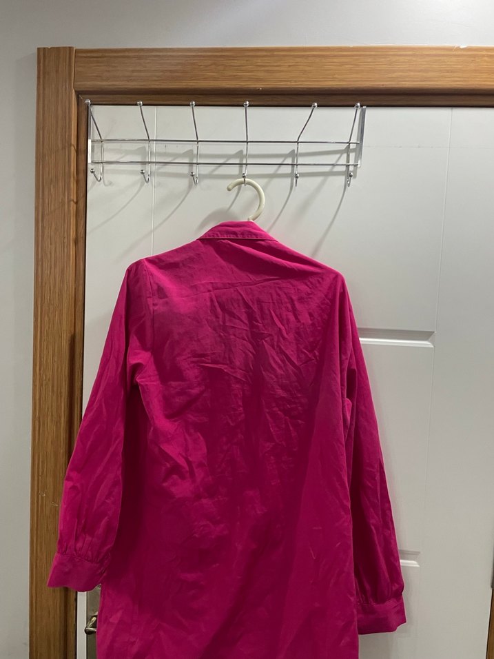 Düğmeli Pembe Keten Uzun Kollu Gömlek - Görsel 2