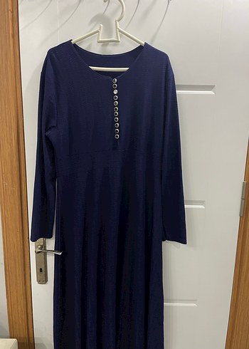 ModaMerve Yarım Düğmeli Lacivert Uzun Elbise - Görsel 2