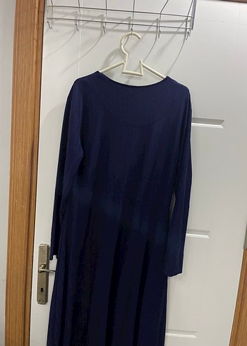 ModaMerve Yarım Düğmeli Lacivert Uzun Elbise - Görsel 3