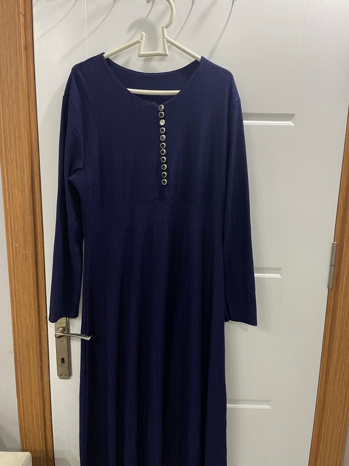 ModaMerve Yarım Düğmeli Lacivert Uzun Elbise - Görsel 2