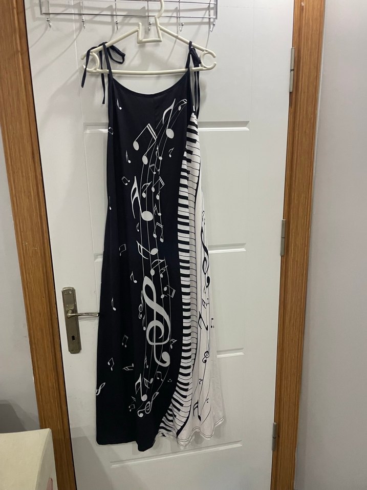 Piyano ve Nota Desenli Uzun Bohem Elbise - Görsel 2