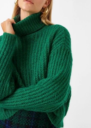 KOTON Yeşil Boğazlı Örgü Kazak - Görsel 3