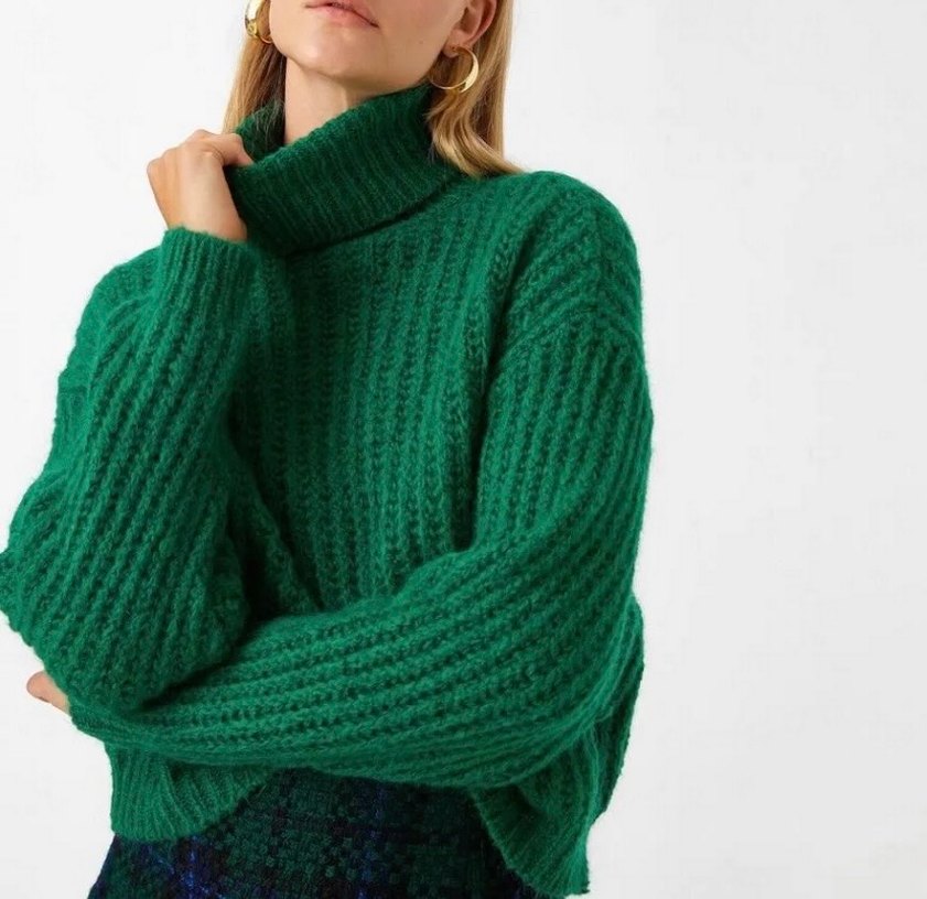 KOTON Yeşil Boğazlı Örgü Kazak - Görsel 3