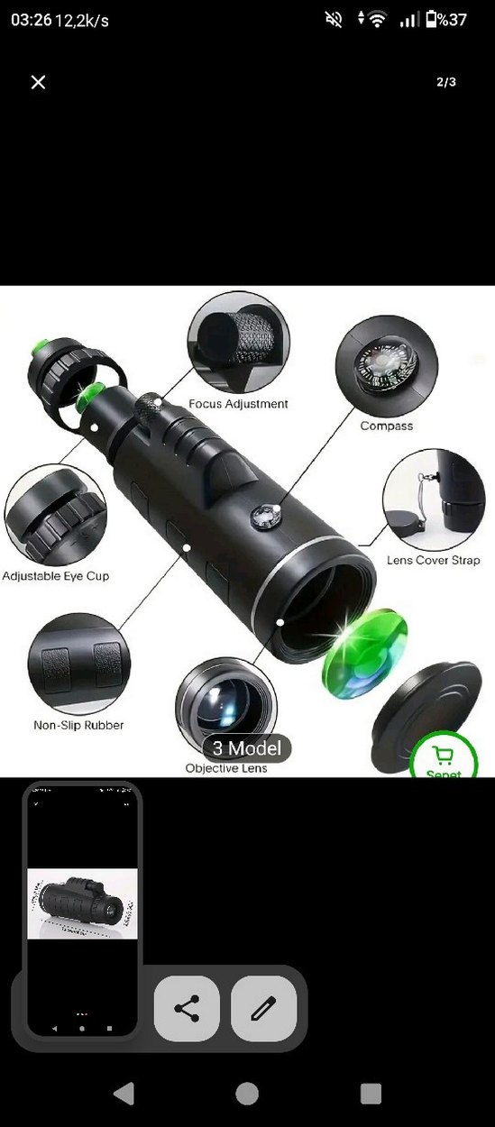 Kompakt Siyah Monoküler Dürbün 15.5 cm - Görsel 3