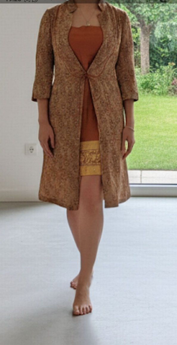 Hint Kumaşı Özel Dikim Kaftan/Ceket (Kiremit Rengi) - Görsel 5