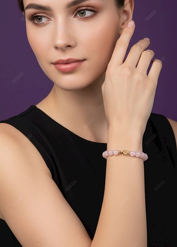 Pembe kuvars doğal taş bileklik - Görsel 2