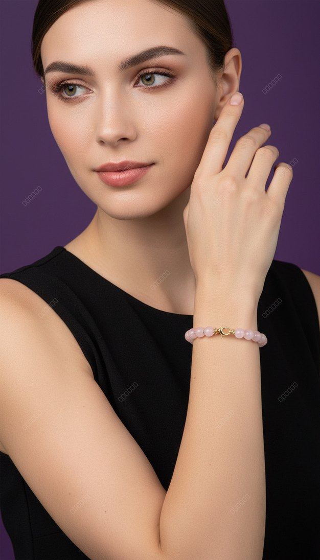 Pembe kuvars doğal taş bileklik - Görsel 2
