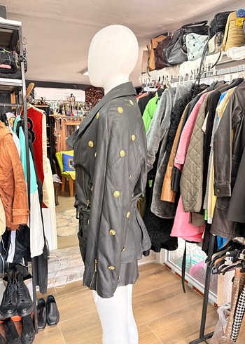 Düğmeli Siyah Deri Biker Ceket - Görsel 3