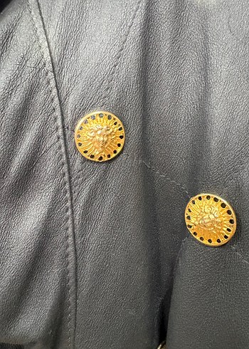 Düğmeli Siyah Deri Biker Ceket - Görsel 6