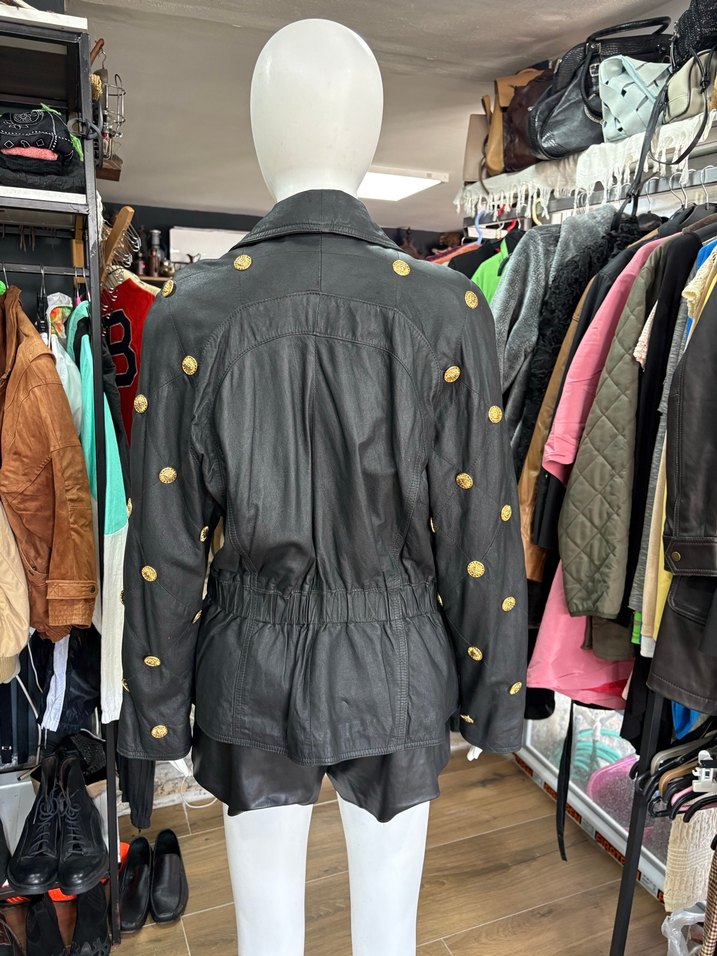 Düğmeli Siyah Deri Biker Ceket - Görsel 4